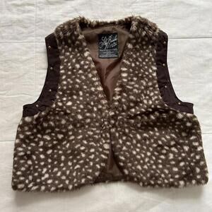 Brown Bambi doe print faux fur vest with little studs size medium